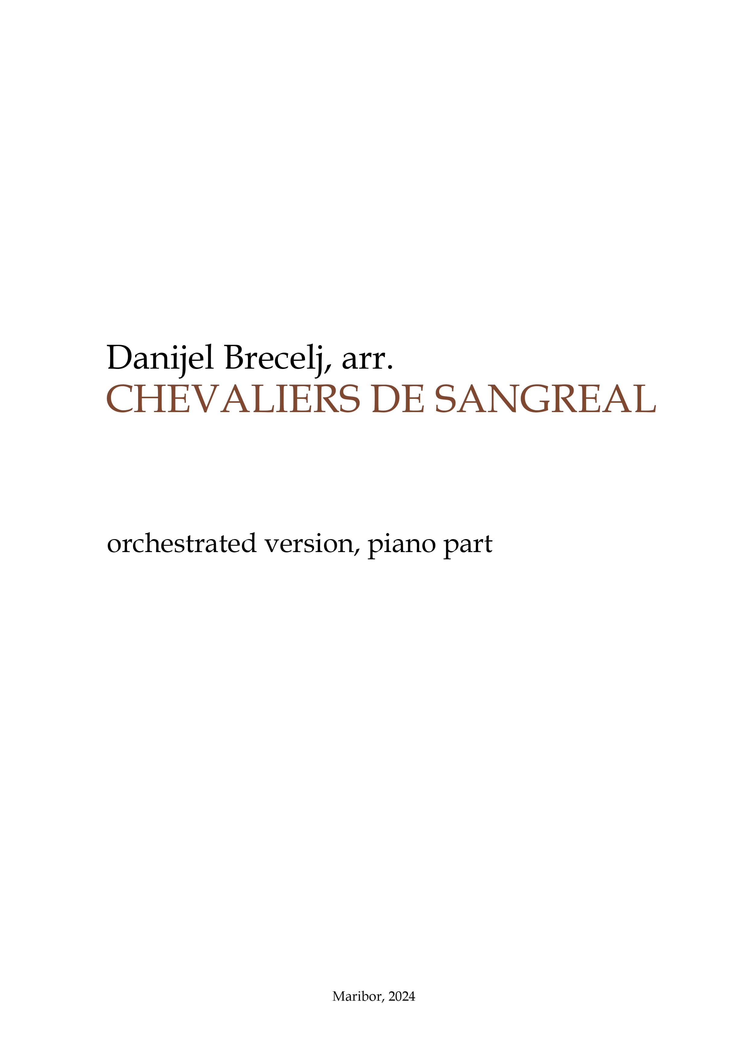 Chevaliers de Sangreal, piano score and orchestra playback
