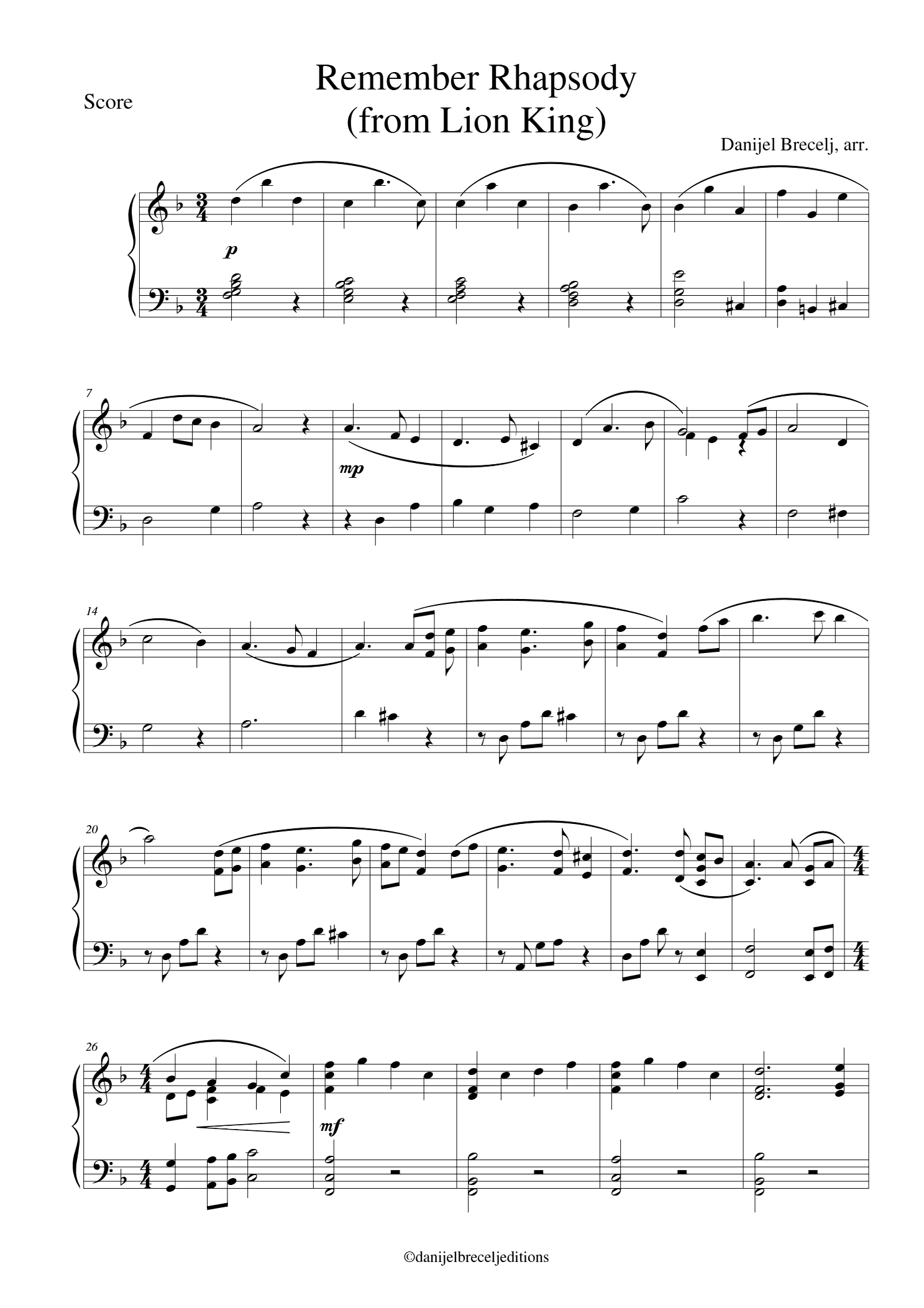 Remember Rhapsody (from Lion King)